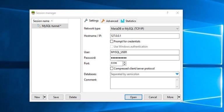 HeidiSQL connection settings
