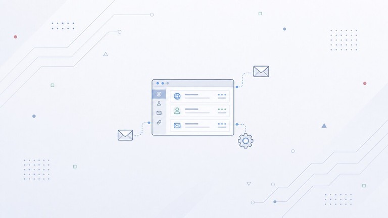 PostfixAdmin dashboard illustration with mailboxes and aliases