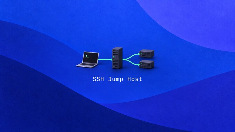 Laptop connected through an SSH jump host to two private servers